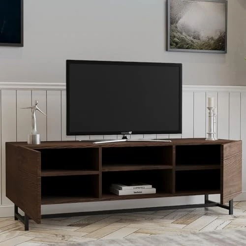 Offerta a tempo: Dmora Mobile Porta TV Laviro 150x41x50h cm Marrone Noce 3 Ripiani 2 Ante, 6 Vani - 40% da 449.99 € a 267.99 €