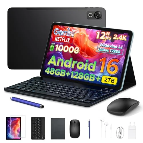 Offre limitée : POPUX P12 Android 16 Tablette 12 Pouces, 48Go RAM+128Go ROM/2To TF, T7280 Octa-Core, IPS 2.4K, 120Hz, 10000mAh/18W, WiFi5, 8MP+13MP, Gemini AI, Tablette avec Clavier, Made by POCKAM de 199.99 € à 199.99 € (0.00% de remise)