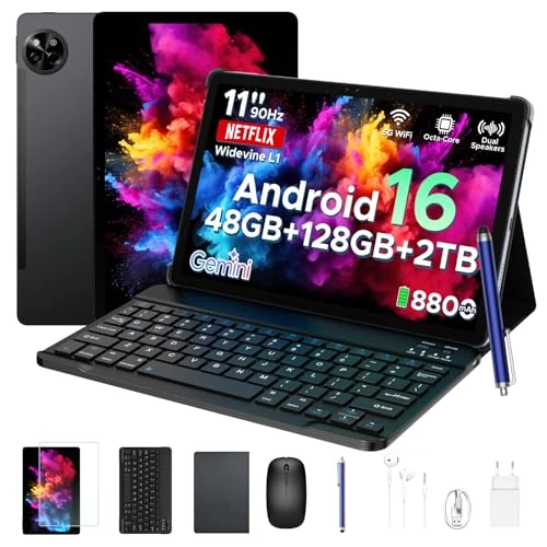 Offerta a tempo: POPUX P11 Android 16 Tablet 11 Pollici, 48GB RAM+128GB ROM (2TB TF), 90Hz, T7250 Octa-Core, 8800mAh, 13MP+5MP, Gemini AI, Widevine L1, Face ID, GPS, FM, Tablets con Tastiera e Penna, Grigio - 18% da 157.99 € a 129.99 €