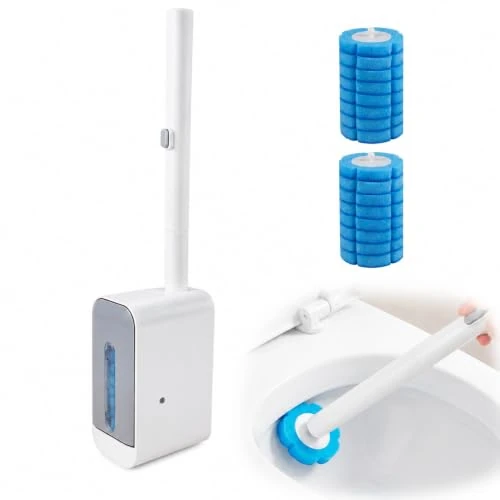 Offerta a tempo: Scopino WC con 16 Testine di Ricambio in Spugna, Scopettino per Toilette con Supporto da Parete senza Forare, Accessorio per la Pulizia del Bagno, Casa e Hotel - 0.00% da 16.99 € a 16.99 €