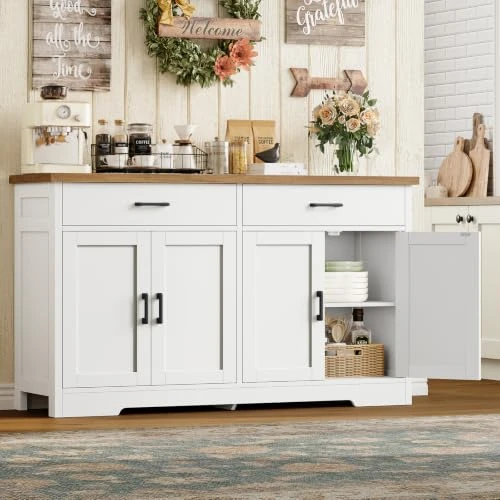 Zeitlich begrenztes Angebot: TEENFON 120 cm (B) Sideboard, 80 cm (H) Küchenschrank mit Arbeitsplatte, Buffetschrank mit 2 Schubladen & Verstellbaren Regalen, Küchenzeile für Küche, Wohnzimmer & Flur - 120 x 30 x 80 cm - Weiß von 139.99 € auf 118.99 € (15%