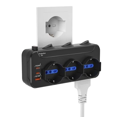 Offerta a tempo: Presa Multipla con Interruttore,Adattatore Multipresa Salvaspazio 6 Posti 3 Polivalenti P40 Schuko 3 Bivalenti 10/16A Bipasso,Ciabatta Elettrica da Parete,Tripla Presa da Muro Italiana Spina 16A,Nero - 0.00% da 32.99 € a 32.99 €
