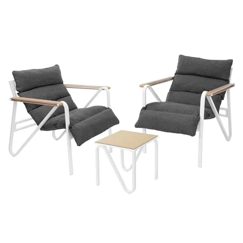 Zeitlich begrenztes Angebot: ML-Design Gartenmöbel Set 3tlg, Weiß-Grau, Terrassenmöbel mit 2 Stühlen & Tisch inkl. Sitzkissen, Balkonmöbel wetterfest, Sitzgruppe mit Stahlgestell, Lounge Möbel Outdoor für Garten Terrasse & Balkon von 99.99 € auf 99.99 € (