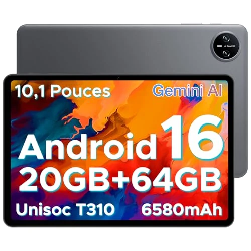 Offerta a tempo: Tab A9 Android 16 Tablet 10 Pollici, 20 GB RAM + 64 GB ROM (TF 2 TB), Gemini AI, 6580 mAh, Unisoc T310, 1280*800 IPS, WiFi 5, Doppio Altoparlante, 8MP+5MP, Bluetooth 5.0/Face ID/Jack da 3,5 mm-Grigio - 0.00% da 89.99 € a 89.99 €
