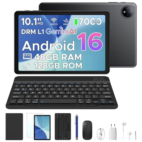 Offerta a tempo: POPUX P10 Tablet Android 16 10 Pollici,48 GB RAM+128 GB ROM/2TB,Gemini AI, 90Hz, GMS/DRM L1,WiFi5,Widevine L1,7000mAh, Face ID,Tastiera,Penna, Cuffie 3.5mm, Custodia-Grigio - 9% da 142.99 € a 129.99 €