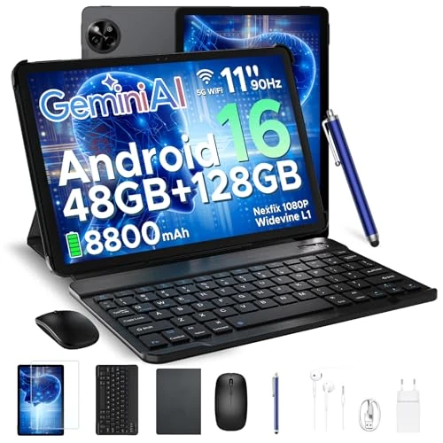 Offerta a tempo: POPUX P11 Tablet Android 16, Tablet 11 Pollici con 48 GB RAM + 128 GB ROM/TF 2 TB, T7250 Tablet con Tastiera, Display 90Hz, 8800mAh, Gemini AI, Widevine L1, Face ID, WiFi5, Penna, tastiera, Nero - 0.00% da 157.99 € a 157.99 €