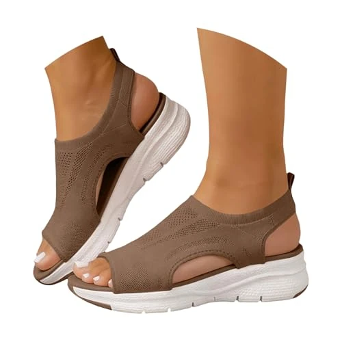 Orthopädische Sandalen Damen Sommer Bequeme Elegante Schuhe Trekking Sandalen Damen Mesh Casual Leichte Offene Sandale Rutschfest Sportlich Waschbar Weiche Atmungsaktive Schuhe mit Memory Foam Outdoor