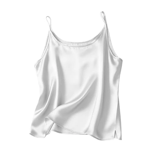 Generico Top Donna in Raso Tinta Unita Senza Maniche Spalline Sottili vestibilità Larga Canotta Elegante Sexy Scollo a V Camicetta Intimo Sottogiacca Traspirante Estivo Tanktop Camisole