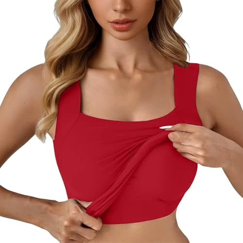 Generico Canotta con Reggiseno Incorporato Donna Elasticizzata Aderente Morbida Nude Effect Top Intimo Sottogiacca Senza Maniche Tinta Unita Basic da Indossare sotto Estivo Traspirante Comoda