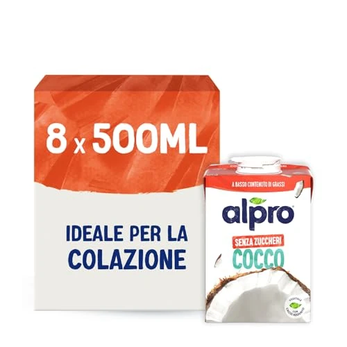 Offerta a tempo: ALPRO SENZA ZUCCHERI, Bevanda al COCCO, Naturalmente Senza Lattosio, con Vitamine B2, B12 E D - 8 Confezioni da 500 ml - 56% da 15.92 € a 6.99 €