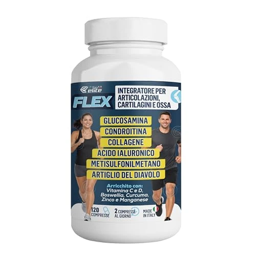 Offerta a tempo: Italian Elite® Flex Articolazioni, Ossa e Cartilagini. Integratore con Glucosamina, Condroitina, MSM, Collagene, Acido Ialuronico, Artiglio del Diavolo, Curcuma, Boswellia, Vitamine e Minerali. 120cpr - 0.00% da 24.90 € a 24.90 €