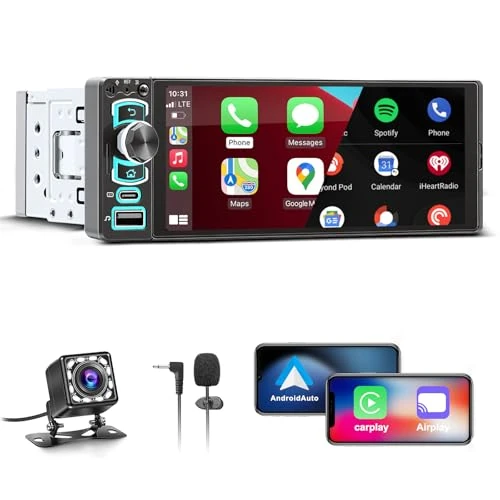 Tijdelijke aanbieding: 6,26” Autoradio 1 DIN con Schermo,Car Radio con Wireless CarPlay Android Auto,Radio 1 Din Car Play Supporta Bluetooth,Mirror Link, Telecamera posteriore,FM,EQ,Type-C,Mic,Touchscreen,Navigazione GPS van 79.99 € naar 79.99 € (0.00% ko