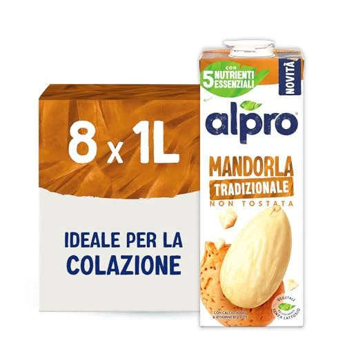 Offerta a tempo: ALPRO CLASSICO, Bevanda alla MANDORLA TRADIZIONALE, Naturalmente Senza Lattosio, con Calcio, Iodio, Vitamine B12, D2, E - 8 Confezioni da 1 Litro - 26% da 26.32 € a 19.57 €