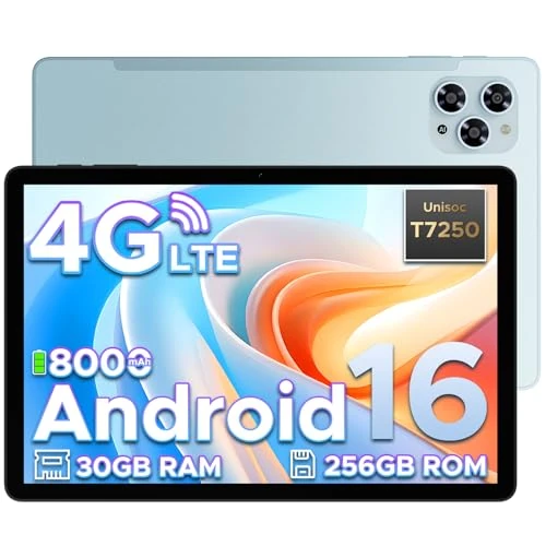 Tab G6 Tablets Android 16, 4G LTE 90Hz Tablet 11 Zoll, 30GB RAM + 256GB ROM/TF 2TB, Octa-Core PC mit Sim, 8000mAh/Gemini AI/Widevine L1/13MP+5MP/OTG/BT5/Face ID/Dual Lautsprecher/3.5mm Jack-Blau