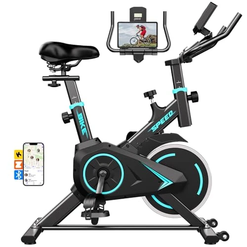 Y-RAIN Vélo d'appartement avec application, vélo de résistance 0-100% réglable, vélo d'appartement silencieux, design ergonomique, capacité 120 kg