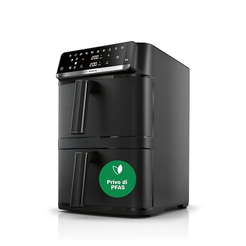 Oferta limitada: Bosch Freidora de aire Serie 6, XXL doble cesta 12 L, 2 cestas de 6 L con función SYNC, 6 programas, recubrimiento no tóxico, interior de metal, negro, MAFD661B0 de 229.99 € a 163.86 € (ahorro 29%)
