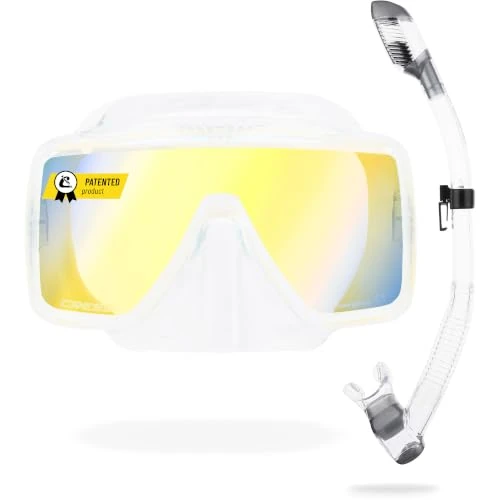 Tijdelijke aanbieding: CRESSI since 1946 - SF1 & Dry Combo - Set Square Frameless Mask with Tempered Lens + Dry Snorkel ideal for Freediving and Snorkelling-Clear/Silver_380 UV Yellow/Blue Lens-One Size Unisex van 114.45 € naar 114.45 € (0.00% korting)
