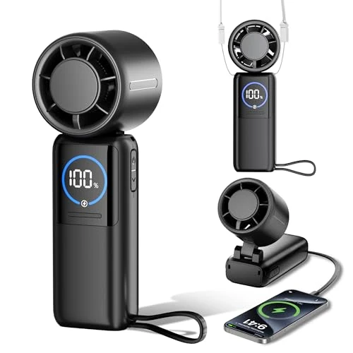 Oferta limitada: Ventilador de mano portátil, 100 Velocidades 15000mAh Silencioso y Potente Pequeño Ventilador USB Recargable con Pantalla LED, Plegable de Escritorio Ligero para Viaje, Oficina, Hogar, Mesa, Exterior de 27.99 € a 27.99 € (ahorro 0.00%)
