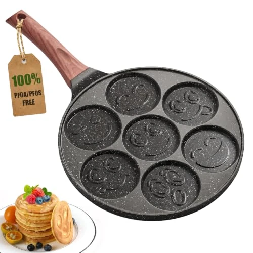 Offerta a tempo: YASHE Padella pancake 7 cavità smile, atossica, senza PTFE e PFAS - 0.00% da 33.90 € a 33.90 €