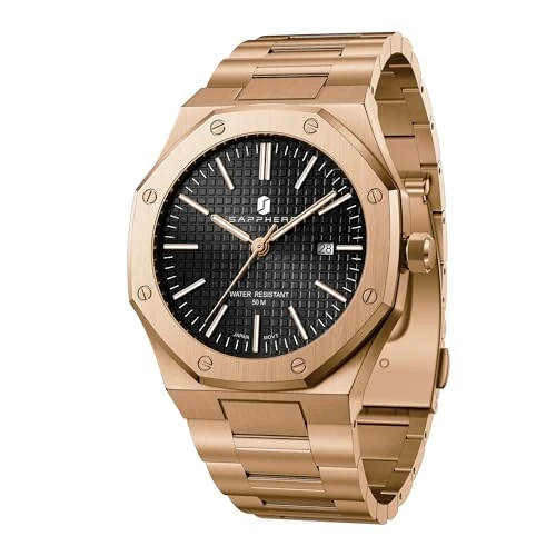 Offerta a tempo: SAPPHERO Orologio da Uomo al Quarzo con Cinturino in Acciaio Inox Argento 50M Impermeabile con Data e Calendario Nero Blu Orologi da Uomo da Regalo per Uomini, oro rosa e nero., Classico - 70% da 199.99 € a 59.49 €