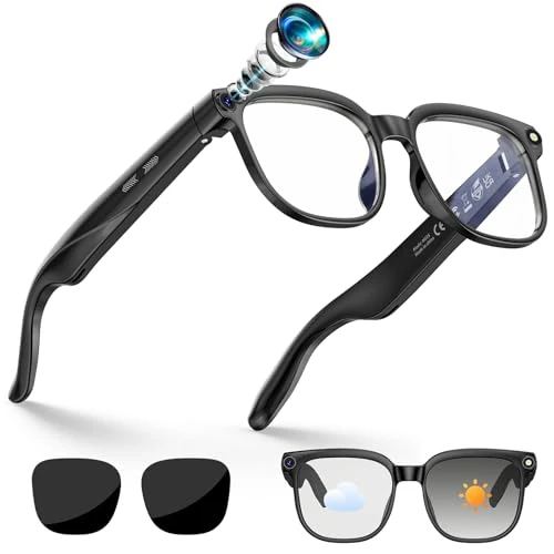 Offerta a tempo: Occhiali intelligenti AI, Smart Glasses 8K Fotocamera, 2 Paia di Lenti/registrazione video e audio HD 1080p/riproduzione musicale/Chiamate Bluetooth/Assistente AI/traduzione in tempo reale (Nero) - 0.00% da 199.99 € a 199.99 €