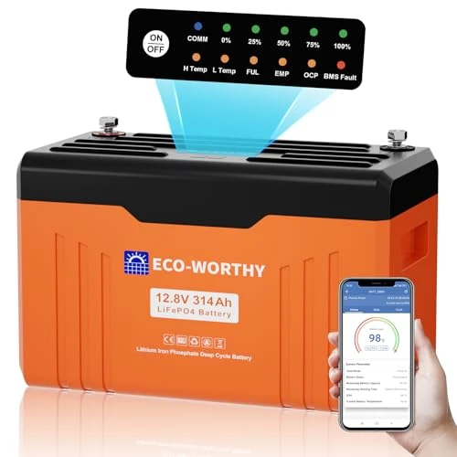 Oferta limitada: ECO-WORTHY Bateria LiFePO4 12V 314Ah EnergyTrek con Bluetooth, Indicador LED, Protección BMS de Baja Temperatura y máx. 15000 Ciclos, 4019 WH Bateria Litio 12 V para Autocaravana, Panel Solar de 465.49 € a 442.00 € (ahorro 5%)