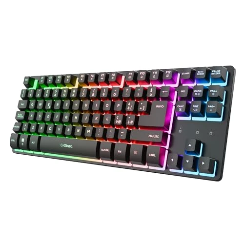 Offerta a tempo: GXTrust 1831 Dothix Tastiera Gaming Wireless TKL Italiano QWERTY, Design Compatto, RGB 2.4GHz, Batteria de 420 Ore, Tastiera Ricaricabile Retroilluminata LED, Keyboard 80% per PC Laptop, Nero - 33% da 29.99 € a 19.99 €