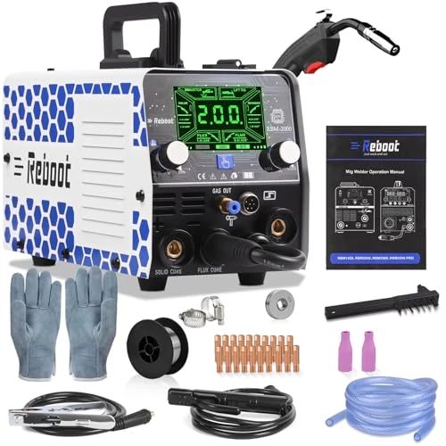 Offerta a tempo: Reboot Saldatrice MIG 5 in 1 200A Sinergica - MIG MAG con/senza gas, Filo Animato, Lift TIG, MMA, Punti - Saldatura Alluminio - 240V Portatile per Fai da te e Officina - RBM2000G - 5% da 149.54 € a 142.00 €
