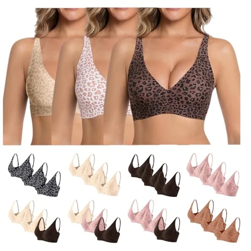 Generico 3 Pezzi Reggiseno Senza Ferretto Donna Push Up Bralette Senza Cuciture Triangolo Comodo Taglie Forti Spalline Incrociate Dietro a Scollo Profondo per Uso Quotidiano