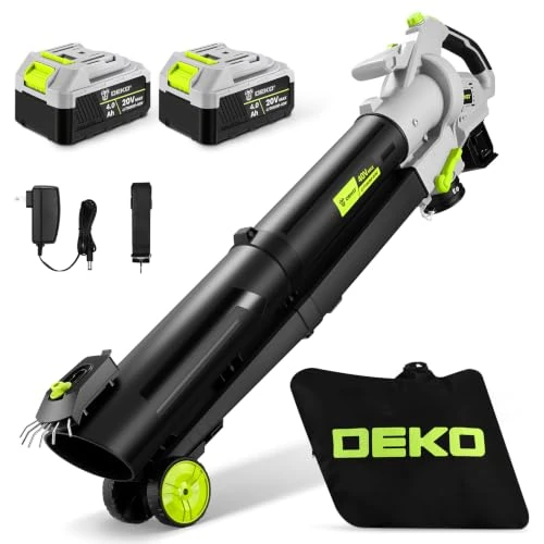 Offerta a tempo: DEKO Soffiatore e Aspiratore a Batteria 20V 3-in-1, 17000RPM, 245km/h Velocità Max, 2 Batterie 4.0Ah e Caricatore, Motore Brushless, per Giardino con Trita Foglie e Sacco 45L - 0.00% da 129.99 € a 129.99 €