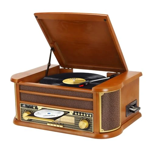 Offerta a tempo: Giradischi 9 in 1 con Bluetooth, Radio AM/FM, Lettore CD e Cassette, Riproduzione USB, Telecomando, Altoparlanti Integrati, Giradischi Vintage - 15% da 159.99 € a 135.99 €