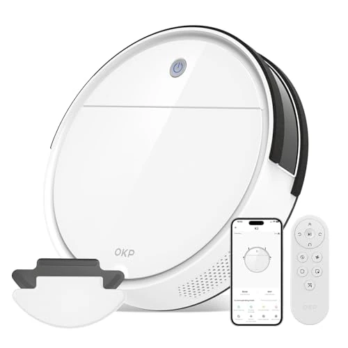 Offerta a tempo: OKP K5 Robot Aspirapolvere con Telecomando, Aspirazione 2500Pa, Autonomia 120 Minuti, Ricarica Automatica, 4 Modalità di Pulizia, Wi-Fi/App/Alexa, per Pavimenti Duri, Tappeti e Peli di Animali - 71% da 349.99 € a 99.99 €