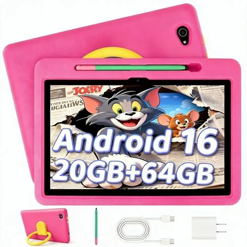 Offerta a tempo: Laptok Tablet Bambini 10 Pollici Android 16 Tablet, 20GB RAM 1TB TF, Controllo Parentale, Batteria 6000mAh, WiFi 6/BT 5.3, Tablet con Custodia Protettiva - Rosa - 23% da 129.99 € a 99.99 €