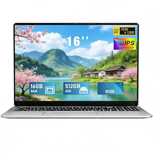 FUNYET Laptop 16" Celeron N100 Core 3,4 GHz Laptop RAM 16 GB DDR4 512 GB SSD Win 11 Pro 6000mAh Notebook IPS 1920 × 1200 USB3.0 BT5.0 WIFI5 HDMI podwójny głośnik podświetlana klawiatura