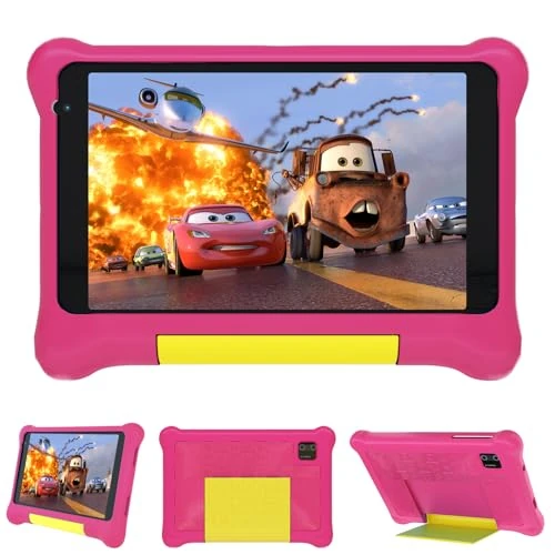 Gleeso 7 Inch Kids Tablet with Android, Parental Control, 32GB + 128GB TF, Pre-Installed Kids Apps, Dual Camera and Shockproof Protective Case (Pink)