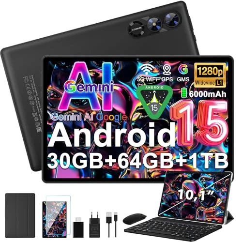 Offerta a tempo: Tablet Android 15 Gemini AI 10 pollici, 30GB+64GB,6000mAh,Widevine L1, nero - 29% da 139.99 € a 99.19 €