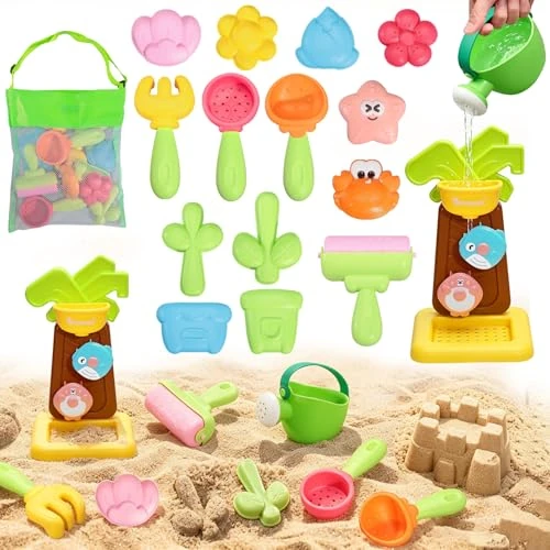 Oferta limitada: VBACALA Juguetes de Playa para Niños 21 Piezas con Molino de Arena y Bolsa de Malla, Cubo, Regadera, Palas y Moldes de Flores y Animales, Juegos de Arena para Playa, Jardín y Vacaciones, Niños 3+ Años de 19.99 € a 18.99 € (ahorro 5%)