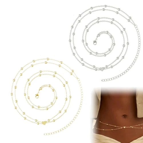 Offerta a tempo: BIVYAX 2 Pezzi Catena per Vita da Donna, Catena Corporea a 2 Strati in Oro e Argento, catena vita Regolabile, Resistente all‘Acqua, Non Ossidabile, Perfetta per Spiaggia e Feste - 48% da 11.48 € a 5.99 €