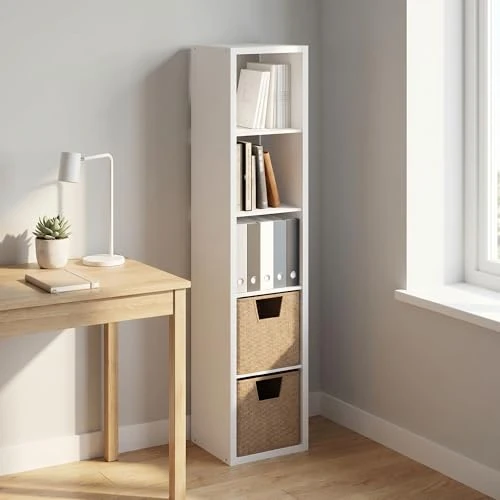 Limited-time offer: Furinno Cubicle Book Shelf, 5-Cube Bookshelf, Extra Thick Frame Horizontally & Vertically Reversible Bookcase with Open Back, 14.6 x 15.9 x 72, for Living Room, Bedroom, Home Office, Plain White from $118.99 to $91.01 (save 24%)