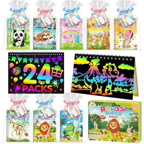 Offerta a tempo: ZMLM Scratch Art Bambini Set of Scratch Books + Stencil + Penne in Legno - Pensierini Gadget Compleanno Bambini - Regalini Fine Festa Compleanno per Alunni 3-12 Anni (24 Animale) - 41% da 46.99 € a 27.54 €
