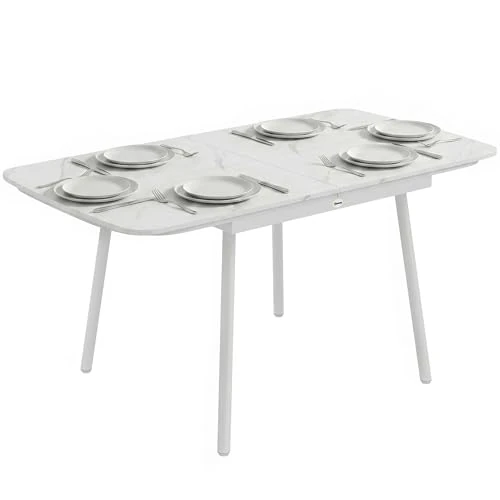 Offerta a tempo: Outsunny Tavolo da Giardino per 6 Persone 140x80 cm, Tavolo da Pranzo Esterno Rettangolare con Piano in Composito Legno-Plastica Effetto Marmo, Struttura in Metallo per Patio Terrazzo Balcone, Bianco - 0.00% da 127.95 € a 127.95 €