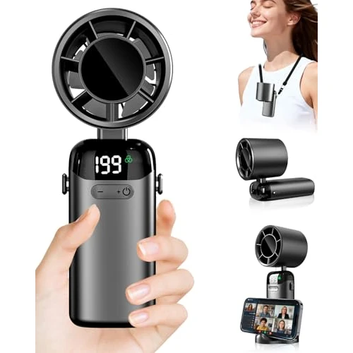 Offerta a tempo: Kouric Ventilatore Portatile Turbo USB Ricaricabile, Pieghevole con Display LED e Supporto Telefono, 3500mAh Autonomia 10 Ore, Ventilazione Continua 1-199, Fresco Personalizzato per Viaggio e Ufficio - 10% da 19.98 € a 17.98 €