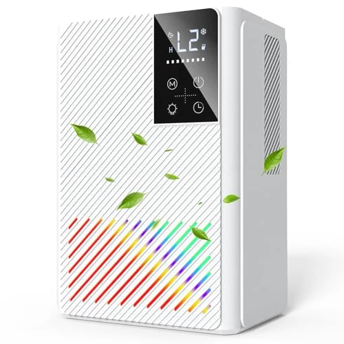 Offre limitée : Deshumidificateur d Air 2500ML, Déshumidificateurs Electrique Silencieux Econome en Energie, Anti Moisissure, Auto-Arrêt & Dégivrage, Minuterie, LED 7 Couleurs, Idéal pour Chambre/Salle de Bains de 69.99 € à 69.99 € (0.00% de remise)