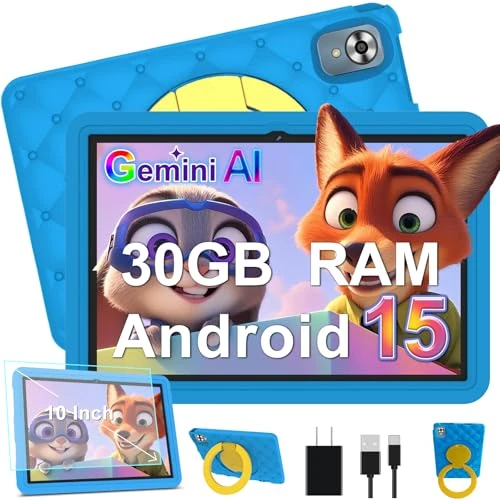 Offre limitée : DMOAO Tablette Enfants 10 Pouces Android 15 avec 30Go RAM (TF 2To), Contrôle Parental, Gemini AI, 5G WiFi, Widevine L1, 8-Core, Tablette Tactile avec Coque Antichoc EVA + Support Rotatif à 360°, Bleu de 99.99 € à 99.99 € (0.00% de remise)
