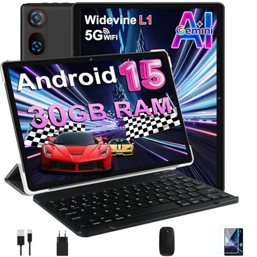 Offerta a tempo: DMOAO Tablet 10 Pollici Android 15 con 30 GB RAM + 2TB ROM Espansione, FHD Tablet con Tastiera e Mouse, 5G Wi-Fi, GPS, Widevine L1, Octa-Core, USB-C, BT 5.0, 6000 mAh, 8MP+5MP, Gemini AI, Nero - 50% da 199.99 € a 99.99 €