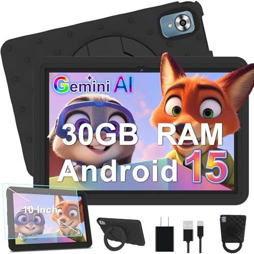 Offerta a tempo: DMOAO Tablet Bambini 10 Pollici Android 15 con 30GB RAM, 5G Wi-Fi 6, 64GB ROM(2TB), Control Parental, Octa-Core, 8MP+5MP, 6000mAh, Custodia Protettiva EVA + Supporto Girevole a 360°, Nero - 57% da 229.99 € a 99.99 €