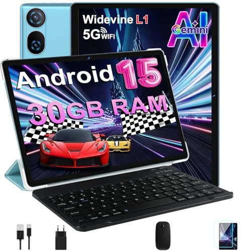 Oferta limitada: DMOAO Tablet 10 Pulgadas Android 15 con Gemini AI, 30 GB RAM + 2 TB ROM Expansión, 5G WiFi, GPS, Widevine L1, Octa-Core, BT 5.0, 6000mAh, USB-C, FHD Tablet con Teclado+ Ratón + Funda, Azul de 229.99 € a 229.99 € (ahorro 0.00%)