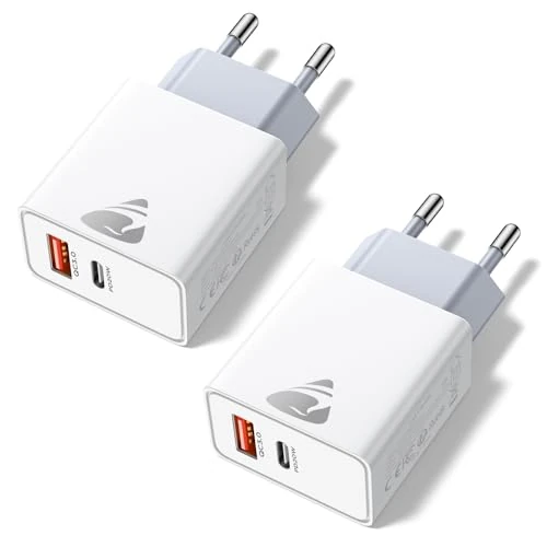 Offerta a tempo: Caricatore USB C, 2 Pezzi Caricabatterie Rapido 20W, 2Porto Presa USB Caricatore Multiplo PD & QC3.0 Carica Cellulare, Spina Tipo C Alimentatore per iPhone 17 16 15 Samsung, Spinotto Muro Adattatore - 14% da 13.99 € a 11.99 €