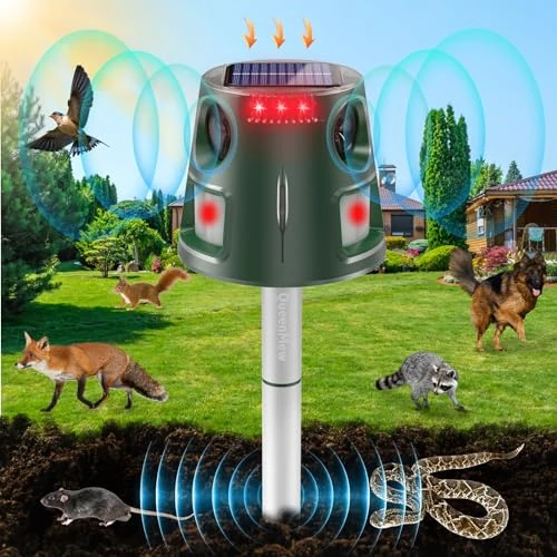 Offerta a tempo: Repellente per Gatti, 360° Repellente per Animali ad Energia Solare con Sensore di Movimento e Luce Lampeggiante, 5 Modalità Ultrasuoni Repellente per Topi Uccello Puzzola Scoiattolo Procione Coniglio - 0.00% da 55.99 € a 55.99 €