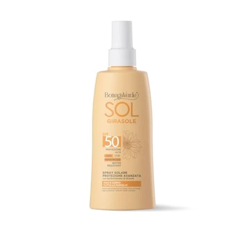 Offerta a tempo: Bottega Verde - Spray Solare SOL Girasole SPF50, 200 ml, Protezione Alta, con Iperfermentato di Girasole e Alchechengi, Protegge da raggi UVA, UVB e dagli Effetti dei Raggi Infrarossi, Water Resistant - 50% da 38.00 € a 18.99 €